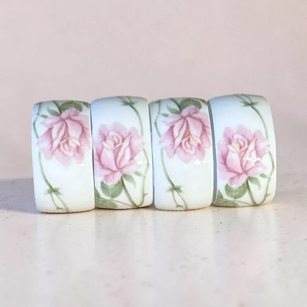 MIKASA Pink Rose Ceramic Napkin Rings Set Of 4